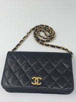 Sold-CHANEL Classic Lambskin Chain Mini Full Flap Bag 19 black/gold