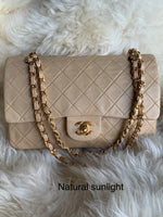 Sold-CHANEL Classic Lambskin Double Flap Medium Shoulder Bag - Beige Gold Hardware