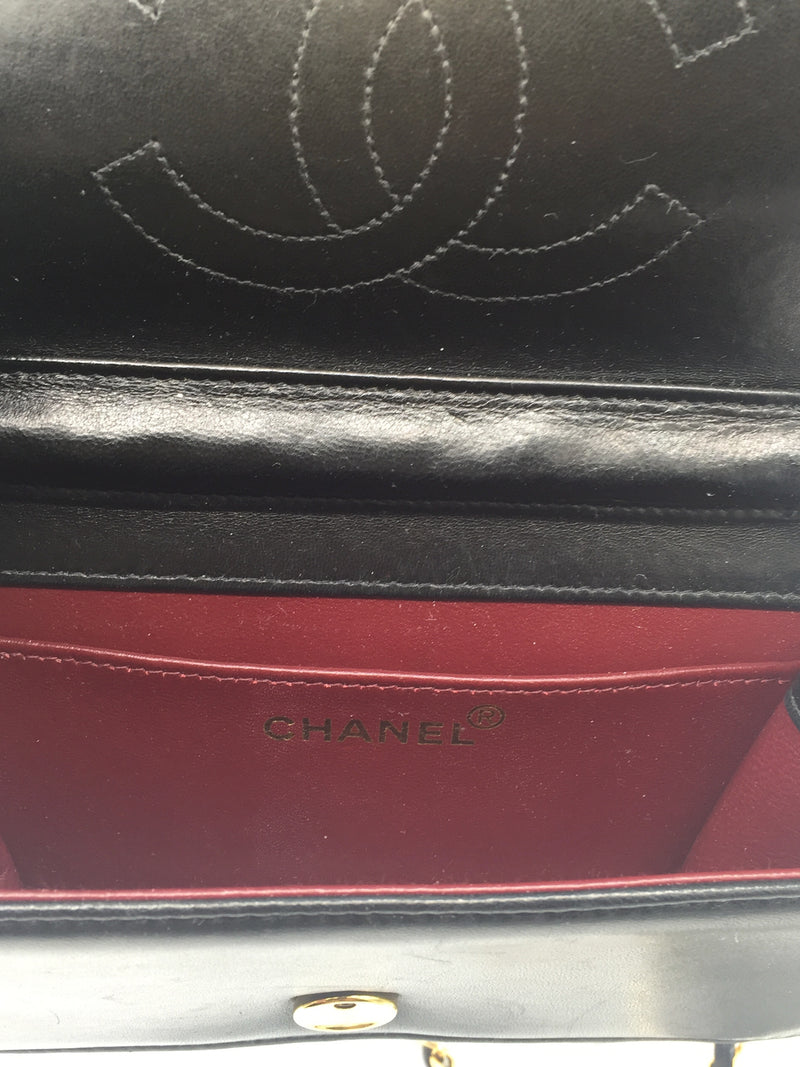 Sold-CHANEL Classic Lambskin Chain Mini Full Flap Bag 19 black/gold