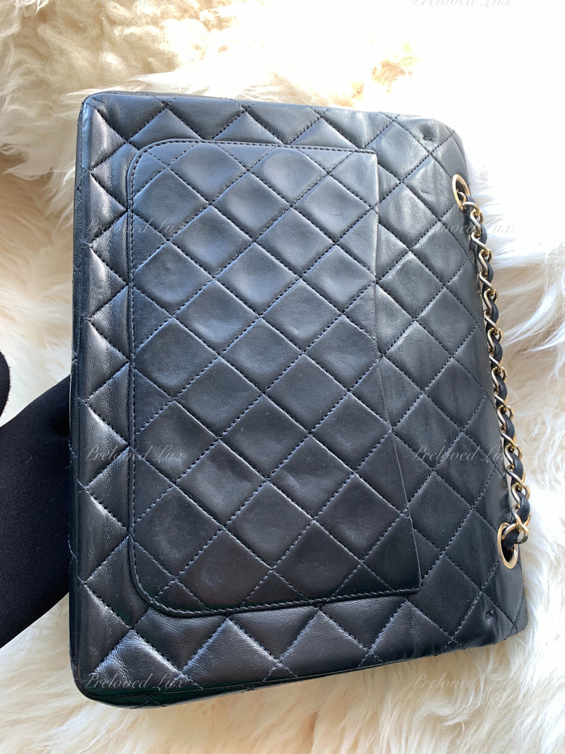 Sold-CHANEL Classic Lambskin Double Chain Double Flap Medium Square Bag Black / Gold Hardware