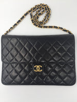 Sold-CHANEL Classic Lambskin Chain Flap Bag/clutch 25 (2) black/gold