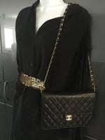 Sold-CHANEL Classic Lambskin Chain Flap Bag/clutch 25 (2) black/gold