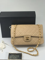 Sold-CHANEL Classic Lambskin Double Chain Double Flap Bag 25 beige/gold