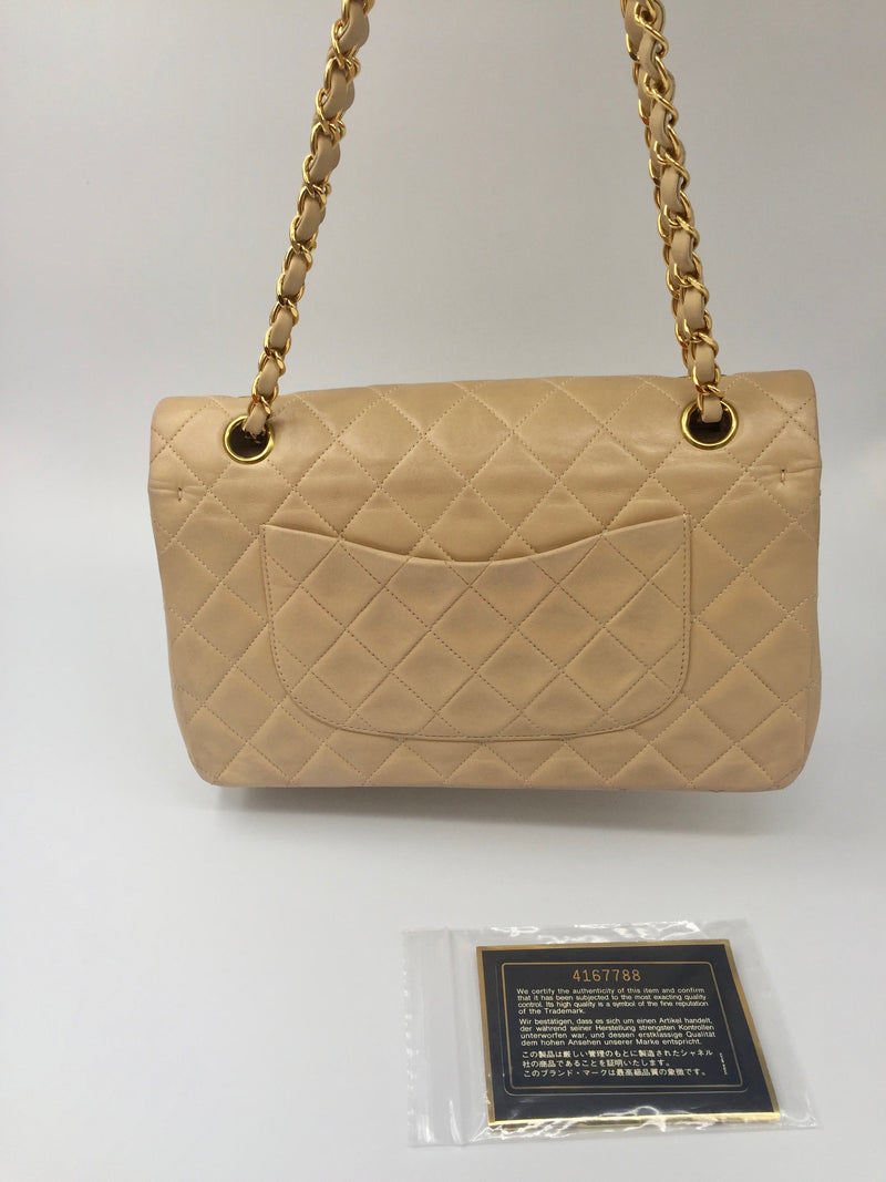 Sold-CHANEL Classic Lambskin Double Chain Double Flap Bag 25 beige/gold