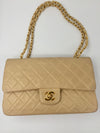 Sold-CHANEL Classic Lambskin Double Chain Double Flap Bag 25 beige/gold