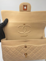 Sold-CHANEL Classic Lambskin Double Chain Double Flap Bag 25 beige/gold