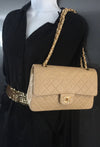 Sold-CHANEL Classic Lambskin Double Chain Double Flap Bag 25 beige/gold