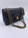 CHANEL Lambskin Double Chain Small Vintage Flap Black / Gold Hardware