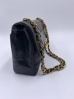 CHANEL Lambskin Double Chain Small Vintage Flap Black / Gold Hardware