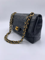 CHANEL Lambskin Double Chain Small Vintage Flap Black / Gold Hardware