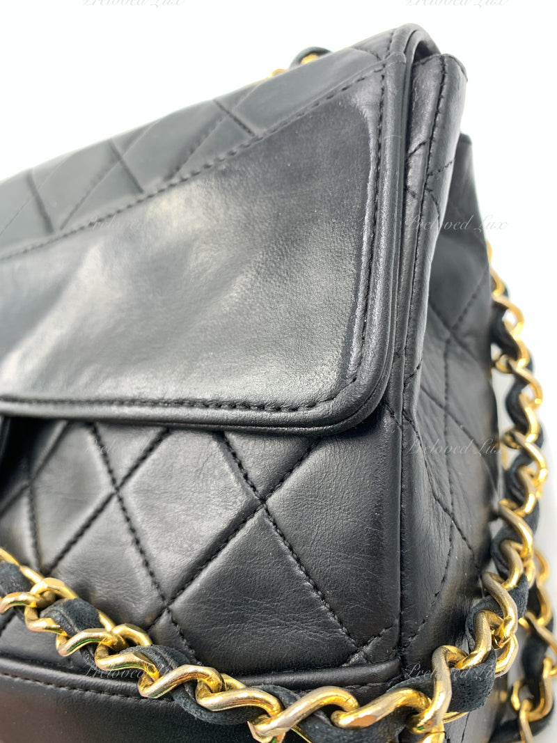 CHANEL Lambskin Double Chain Small Vintage Flap Black / Gold Hardware