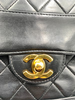 CHANEL Lambskin Double Chain Small Vintage Flap Black / Gold Hardware