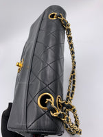 CHANEL Lambskin Double Chain Small Vintage Flap Black / Gold Hardware