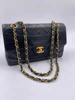 CHANEL Lambskin Double Chain Small Vintage Flap Black / Gold Hardware