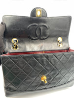 CHANEL Lambskin Double Chain Small Vintage Flap Black / Gold Hardware