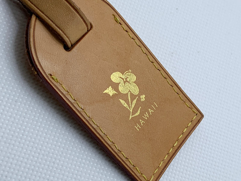 LOUIS VUITTON Small Leather Luggage Tag with Hawaii Hibiscus Flower Stamp