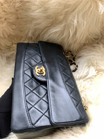 CHANEL Lambskin Double Chain Small Vintage Flap Black / Gold Hardware