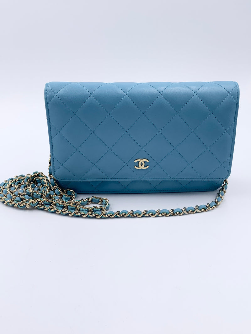 Sold-CHANEL CC Wallet-on-the-chain WOC Lambskin Crossbody Bag - Baby Blue