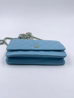 Sold-CHANEL CC Wallet-on-the-chain WOC Lambskin Crossbody Bag - Baby Blue