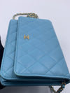 Sold-CHANEL CC Wallet-on-the-chain WOC Lambskin Crossbody Bag - Baby Blue