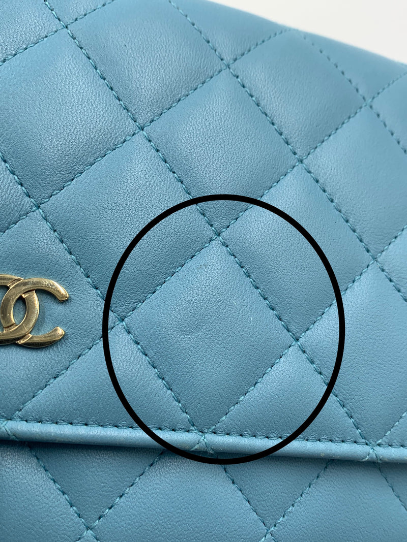 Sold-CHANEL CC Wallet-on-the-chain WOC Lambskin Crossbody Bag - Baby Blue