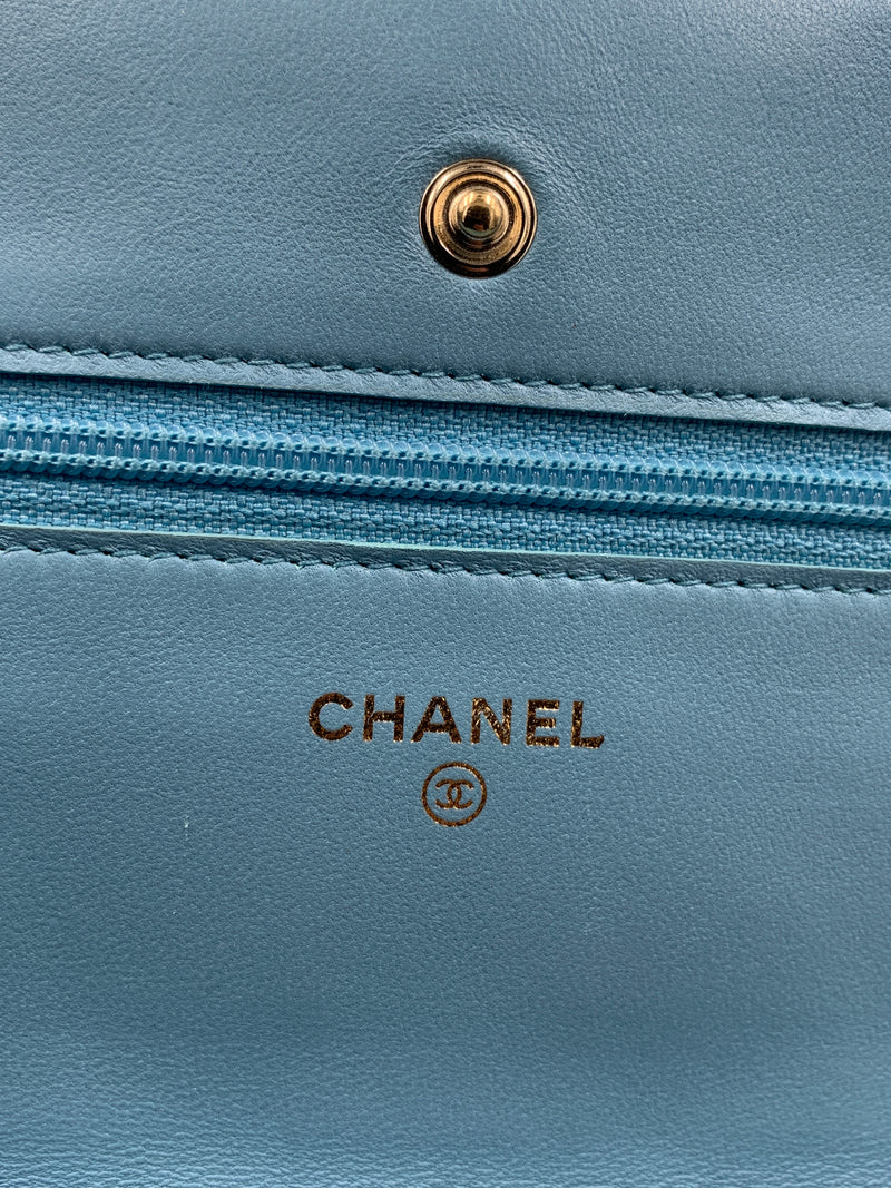 Sold-CHANEL CC Wallet-on-the-chain WOC Lambskin Crossbody Bag - Baby Blue