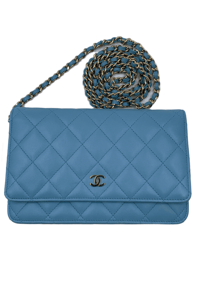 Sold-CHANEL CC Wallet-on-the-chain WOC Lambskin Crossbody Bag - Baby Blue