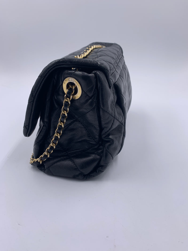 Sold-CHANEL Iridescent Calfskin Flap Crossbody Bag - Black Gold Hardware