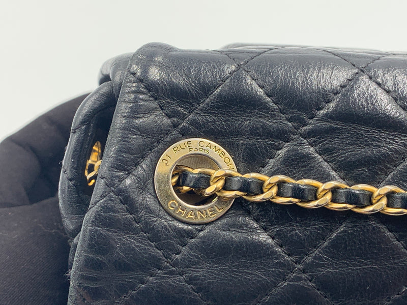 Sold-CHANEL Iridescent Calfskin Flap Crossbody Bag - Black Gold Hardware