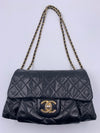 Sold-CHANEL Iridescent Calfskin Flap Crossbody Bag - Black Gold Hardware