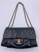 Sold-CHANEL Iridescent Calfskin Flap Crossbody Bag - Black Gold Hardware