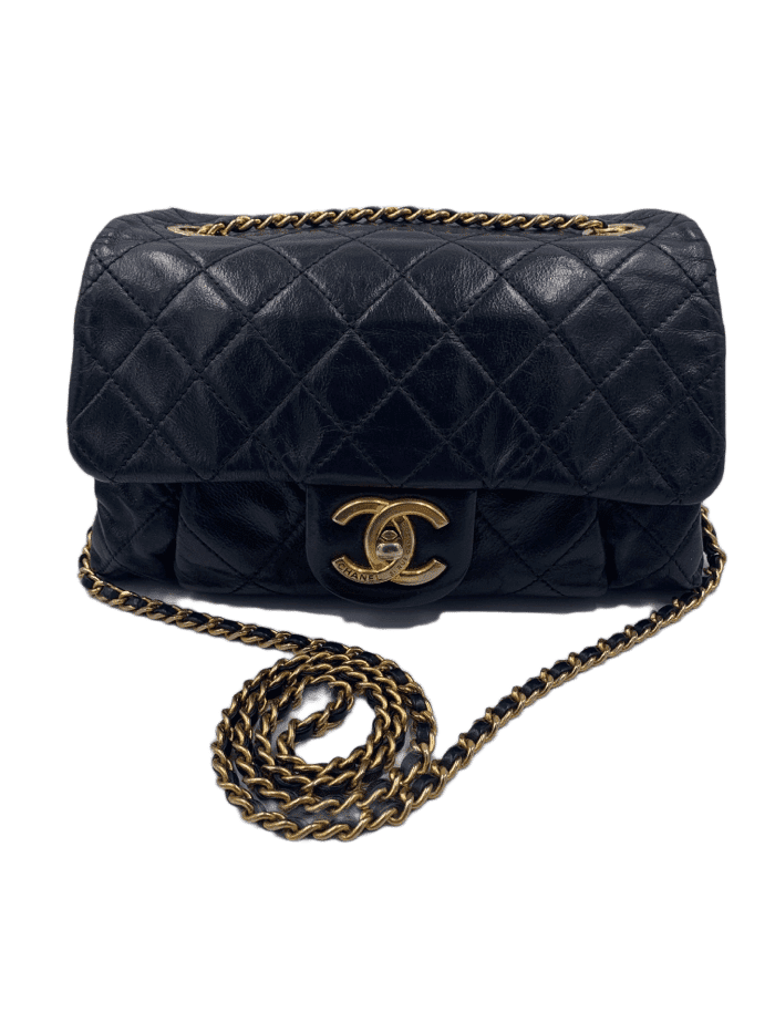 Sold-CHANEL Iridescent Calfskin Flap Crossbody Bag - Black Gold Hardware