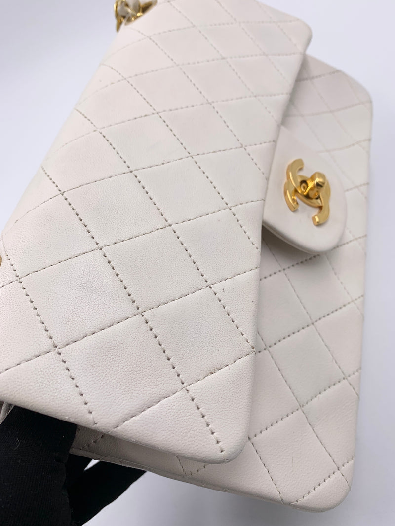 Sold-CHANEL Small Classic Double Flap Bag White (off-white) with Gold Hardware