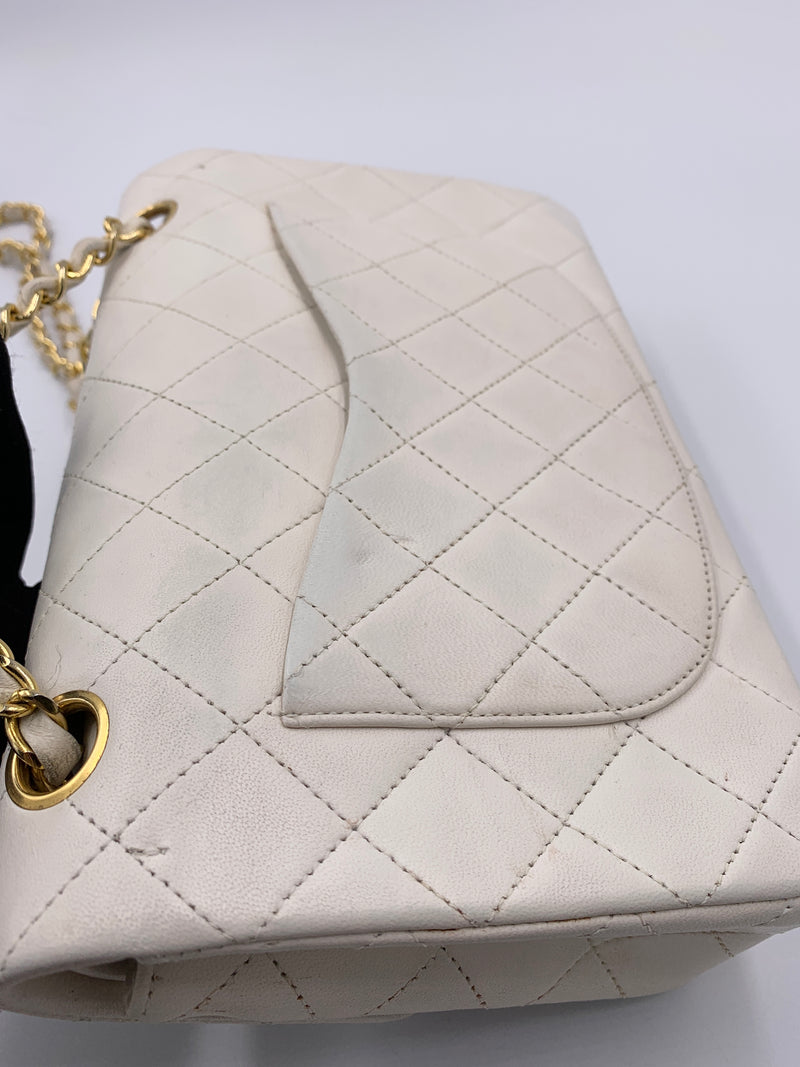 Sold-CHANEL Small Classic Double Flap Bag White (off-white) with Gold Hardware