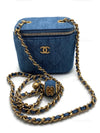 Sold-CHANEL Denim Pearl Crush Mini Square Vanity Case Chain Bag Gold Hardware