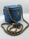 Sold-CHANEL Denim Pearl Crush Mini Square Vanity Case Chain Bag Gold Hardware