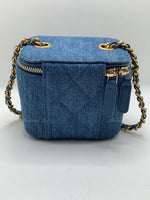 Sold-CHANEL Denim Pearl Crush Mini Square Vanity Case Chain Bag Gold Hardware