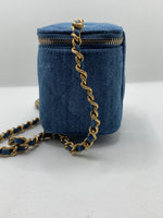 Sold-CHANEL Denim Pearl Crush Mini Square Vanity Case Chain Bag Gold Hardware