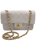 Sold-CHANEL Small Classic Double Flap Bag White (off-white) with Gold Hardware