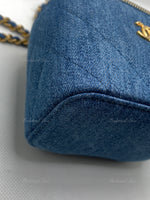 Sold-CHANEL Denim Pearl Crush Mini Square Vanity Case Chain Bag Gold Hardware