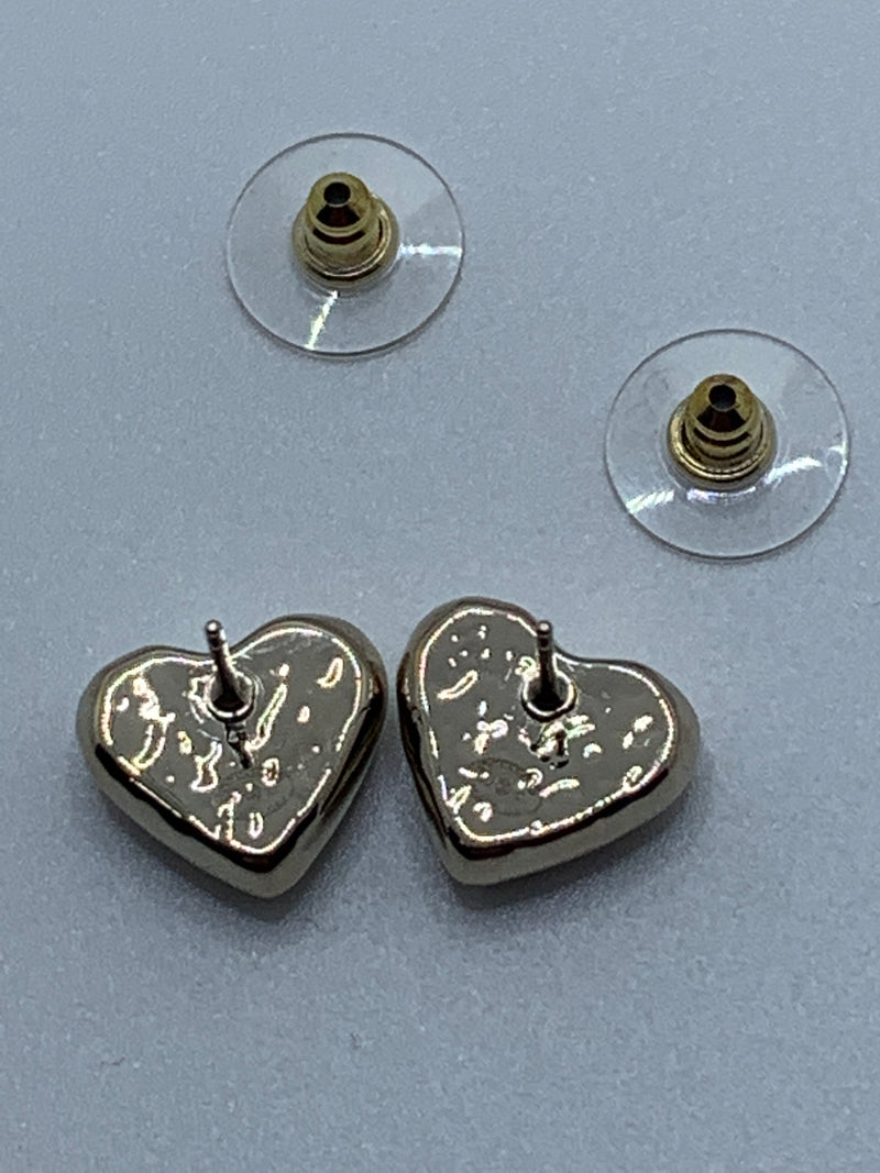 Sold-CHANEL Gold Heart Stud Earrings with CC logo