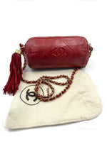 CHANEL Lambskin Red Mini Camera Bag with Tassel