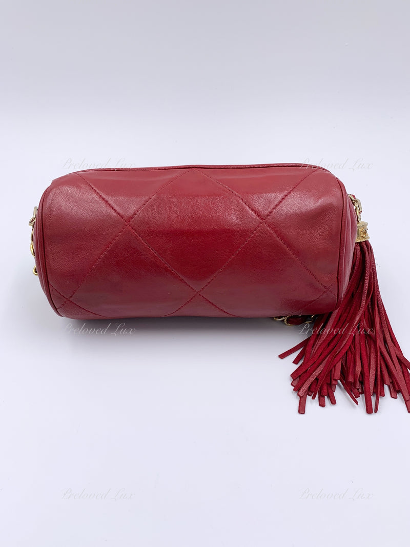 CHANEL Lambskin Red Mini Camera Bag with Tassel