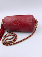 CHANEL Lambskin Red Mini Camera Bag with Tassel