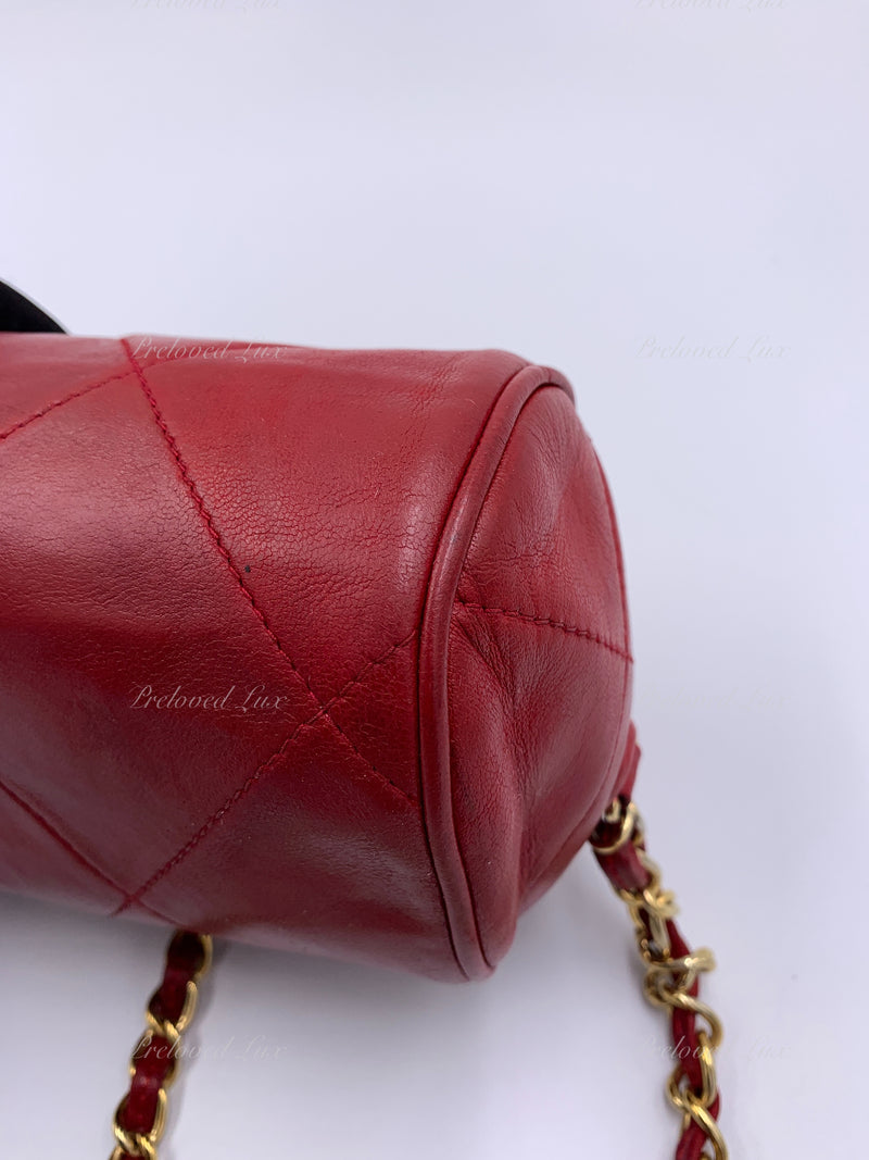 CHANEL Lambskin Red Mini Camera Bag with Tassel