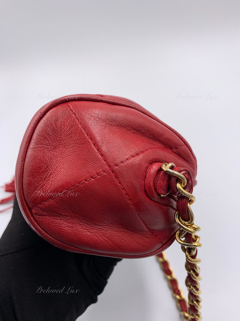 CHANEL Lambskin Red Mini Camera Bag with Tassel