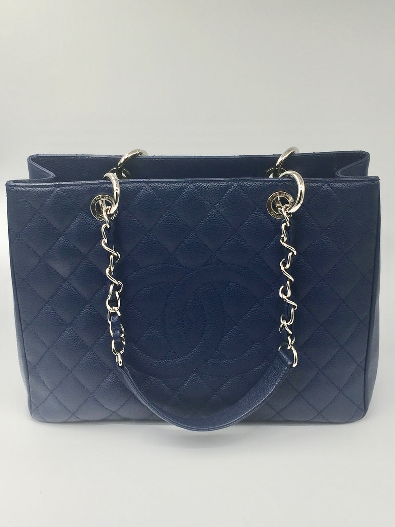 Sold-CHANEL Caviar Quilted Grand Shopping Tote Blue GST