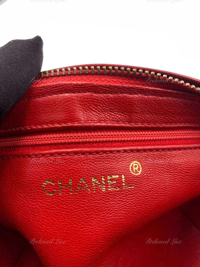 CHANEL Lambskin Red Mini Camera Bag with Tassel