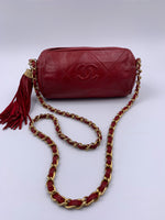 CHANEL Lambskin Red Mini Camera Bag with Tassel