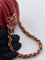 CHANEL Lambskin Red Mini Camera Bag with Tassel